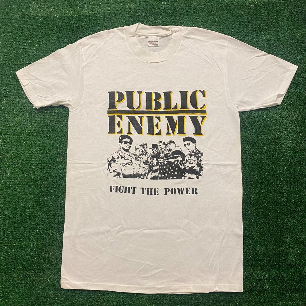 Vintage 90s Public Enemy Fight the Power T-Shirt White M Single Stitch Hip Hop